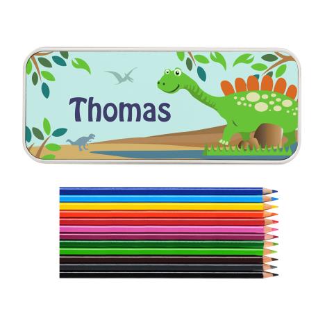 Personalised Dinosaur Pencil Tin with Pencil Crayons £14.99